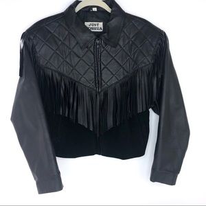 Vintage Just Joshua Black Leather Fringe Jacket